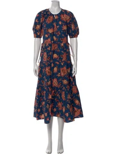 Pre-owned A.l.c Floral Print Midi Length Dress In Blue