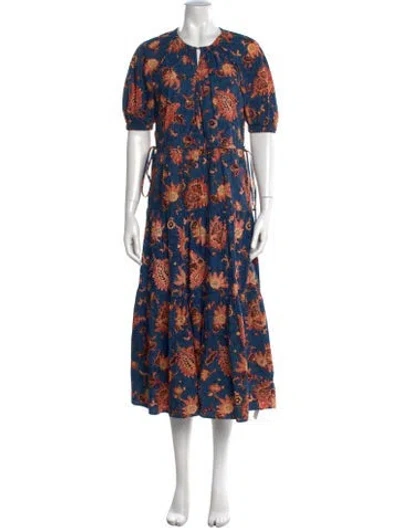 Pre-owned A.l.c Floral Print Midi Length Dress In Blue