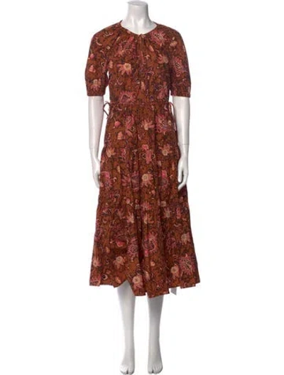 Pre-owned A.l.c Floral Print Midi Length Dress In Brown