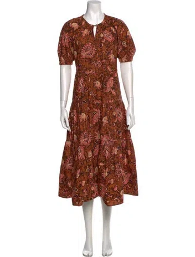 Pre-owned A.l.c Floral Print Midi Length Dress In Brown