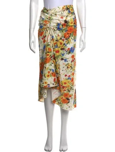 Pre-owned A.l.c Floral Print Midi Length Skirt W/ Tags In Yellow