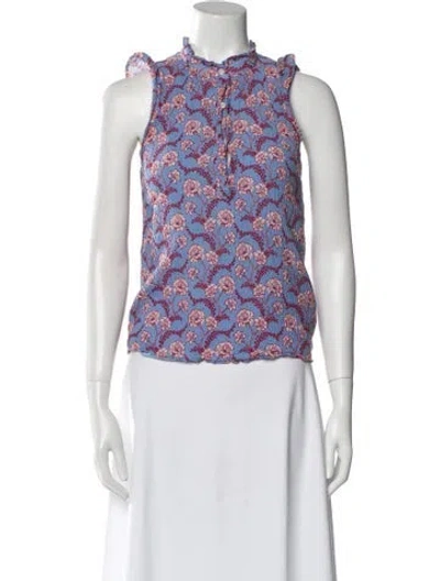 Pre-owned A.l.c Floral Print Mock Neck Blouse In Blue