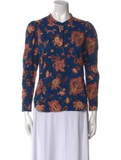 Pre-owned A.l.c Floral Print Mock Neck Polo In Blue