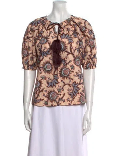 Pre-owned A.l.c Floral Print Plunge Neckline Blouse In Neutral