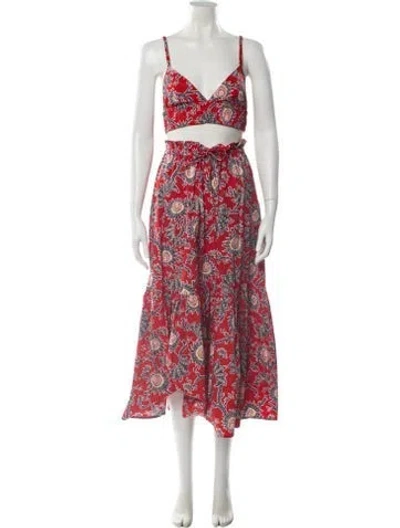 Pre-owned A.l.c Floral Print Ruffle Embellishment Skirt Set W/ Tags In Red