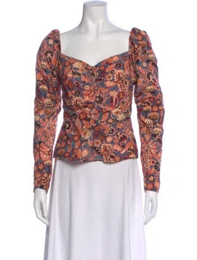 Pre-owned A.l.c Floral Print Square Neckline Blouse In Multi