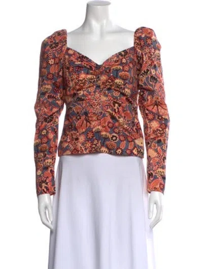 Pre-owned A.l.c Floral Print Square Neckline Blouse In Orange