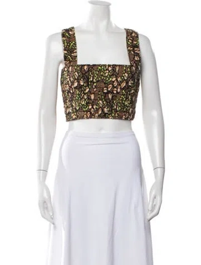 Pre-owned A.l.c Floral Print Square Neckline Crop Top In Green