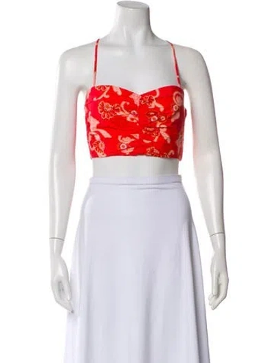 Pre-owned A.l.c Floral Print Square Neckline Crop Top In Pink