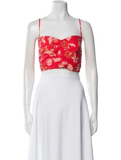 Pre-owned A.l.c Floral Print Square Neckline Crop Top W/ Tags In Red
