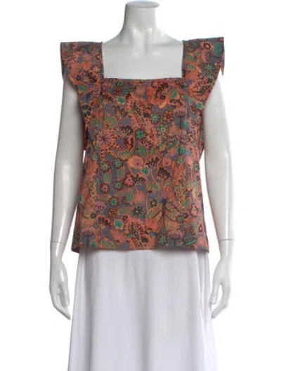 Pre-owned A.l.c Floral Print Square Neckline Top In Blue