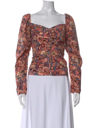 Pre-owned A.l.c Floral Print Square Neckline Top In Pink