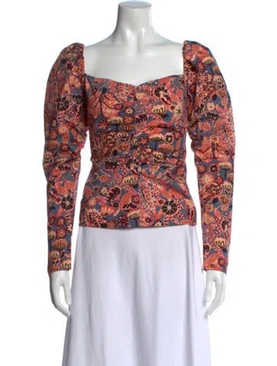 Pre-owned A.l.c Floral Print Square Neckline Top In Yellow
