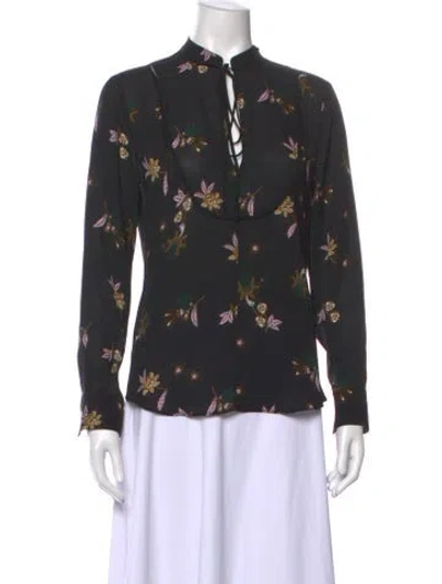 Pre-owned A.l.c Floral Print Tie Neck Blouse In Black