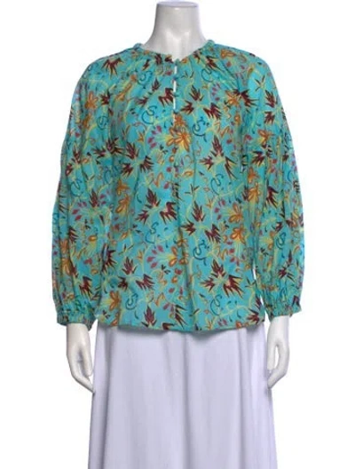 Pre-owned A.l.c Floral Print Tie Neck Blouse In Blue