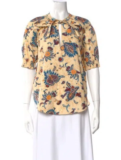 Pre-owned A.l.c Floral Print Tie Neck Blouse In Yellow