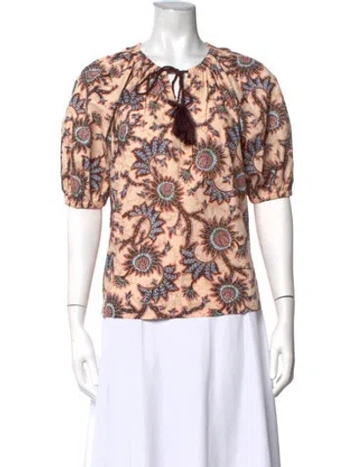 Pre-owned A.l.c Floral Print Tie Neck Top In Neutrals