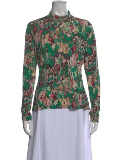 Pre-owned A.l.c Floral Print Turtleneck Top In Green
