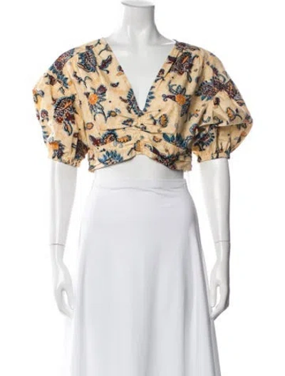 Pre-owned A.l.c Floral Print V-neck Blouse In Blue