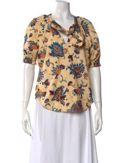 Pre-owned A.l.c Floral Print V-neck Blouse In Blue
