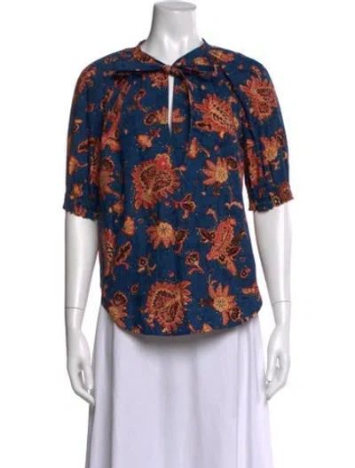 Pre-owned A.l.c Floral Print V-neck Blouse In Blue
