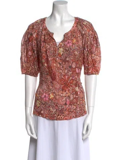 Pre-owned A.l.c Floral Print V-neck Blouse In Burgundy