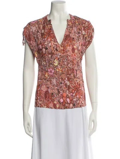 Pre-owned A.l.c Floral Print V-neck Blouse In Multi