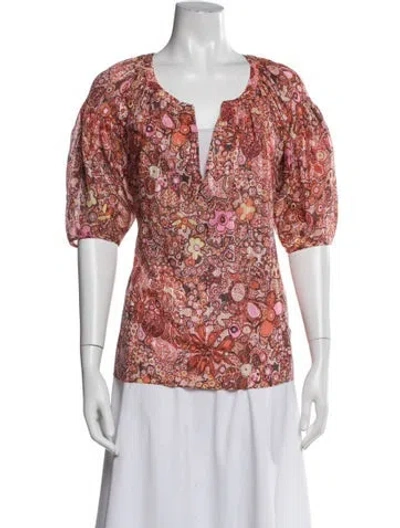 Pre-owned A.l.c Floral Print V-neck Blouse In Multicolor