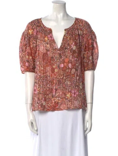 Pre-owned A.l.c Floral Print V-neck Blouse In Neutral