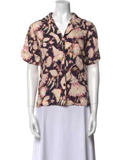 Pre-owned A.l.c Floral Print V-neck Blouse In Neutral
