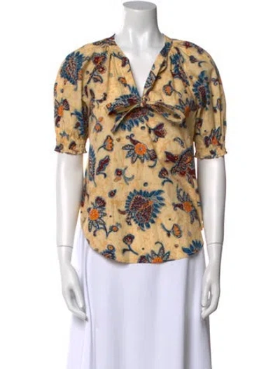 Pre-owned A.l.c Floral Print V-neck Blouse In Neutral