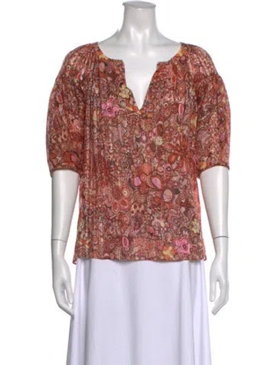 Pre-owned A.l.c Floral Print V-neck Blouse In Neutrals