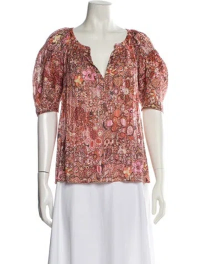 Pre-owned A.l.c Floral Print V-neck Blouse In Orange