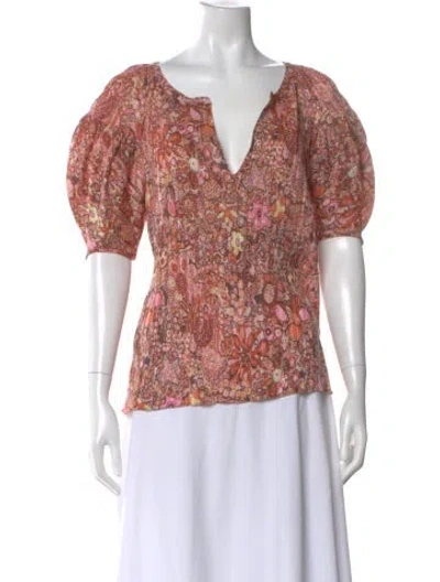 Pre-owned A.l.c Floral Print V-neck Blouse In Orange