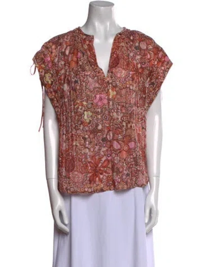 Pre-owned A.l.c Floral Print V-neck Blouse In Pink