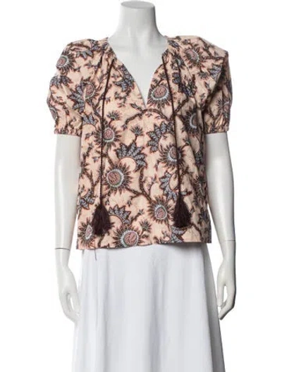Pre-owned A.l.c Floral Print V-neck Blouse In Pink
