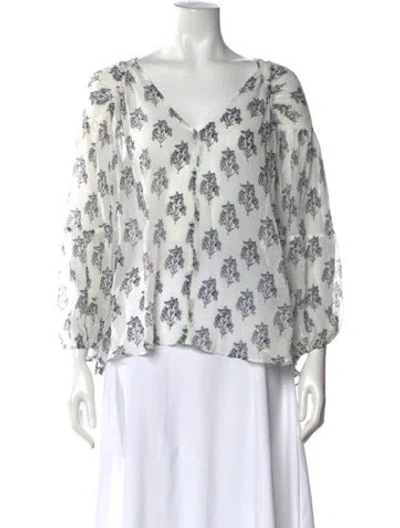 Pre-owned A.l.c Floral Print V-neck Blouse In White