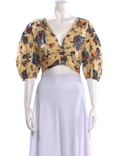 Pre-owned A.l.c Floral Print V-neck Crop Top In Multi
