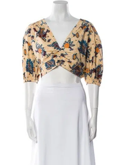 Pre-owned A.l.c Floral Print V-neck Crop Top In Multi