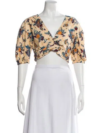 Pre-owned A.l.c Floral Print V-neck Crop Top In Neutral