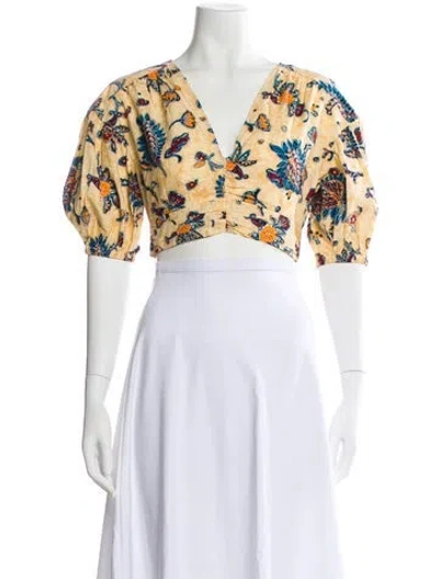 Pre-owned A.l.c Floral Print V-neck Crop Top In Neutral