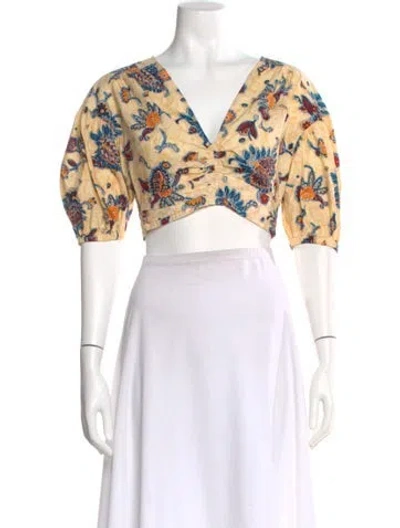 Pre-owned A.l.c Floral Print V-neck Crop Top W/ Tags In Neutral