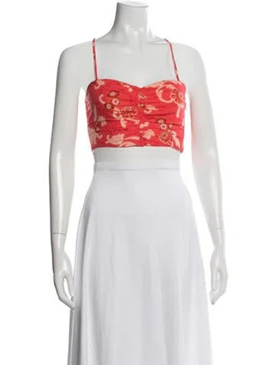 Pre-owned A.l.c Floral Print V-neck Crop Top In White