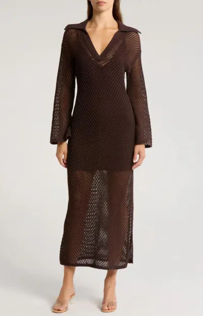 A.l.c Freya Long Sleeve Open Stitch Dress In Brown