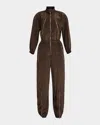 A.l.c Gavin Long-sleeve Satin Zip Jumpsuit In Deepest Brown
