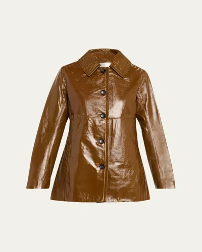 A.l.c Ghia Glossy Leather Jacket In Brown