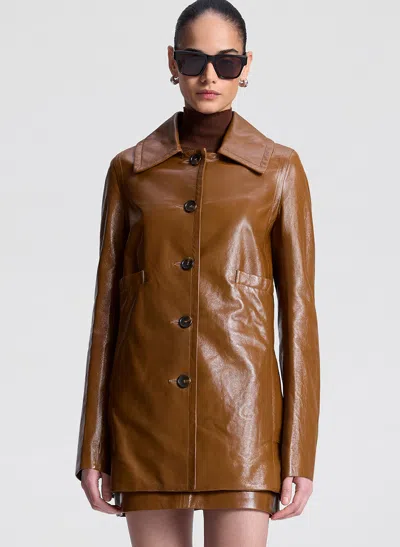 A.l.c Ghia Glossy Leather Jacket In Brown