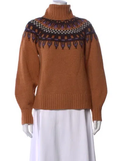Pre-owned A.l.c Graphic Print Turtleneck Sweater In Brown