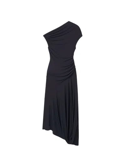 A.l.c Halle One-shoulder Gathered Midi Dress In Black