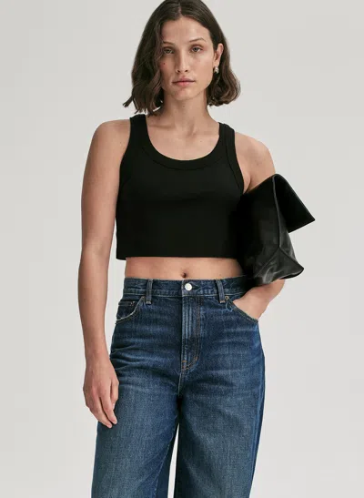 A.l.c Halsey Cropped Cotton Rib Tank In Black